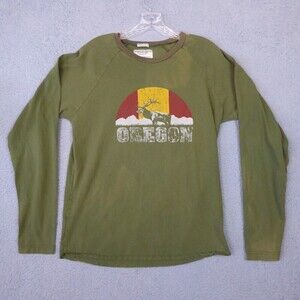 American Eagle Shirt Mens Medium Green Vintage Slim Fit Long Sleeve Oregon